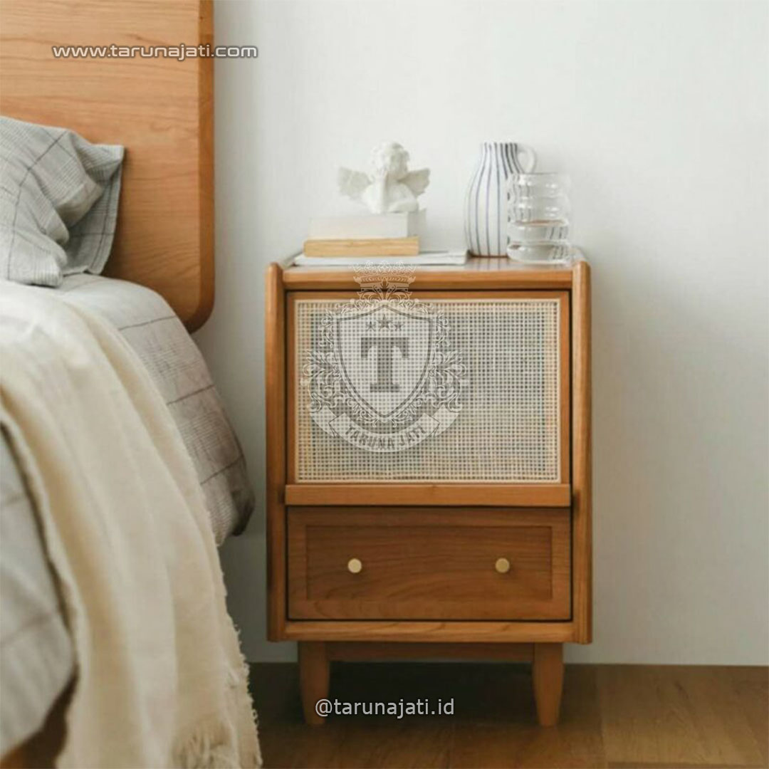 Meja Samping Tempat Tidur Retro Rotan Meja Samping Tempat Tidur Retro Rotan