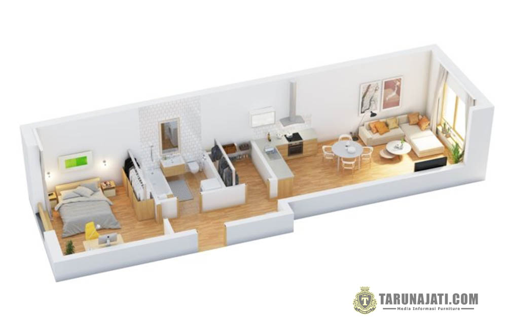 Desain Rumah 1 Kamar Model Memanjang